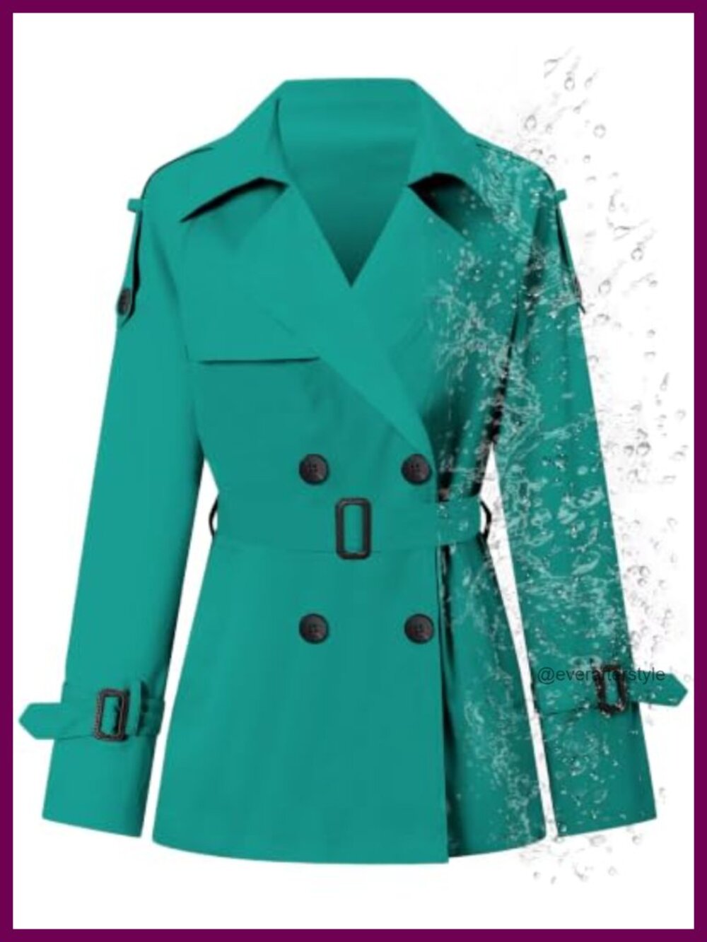 Water-Repellent Double Breasted Belted Short Trench Coat